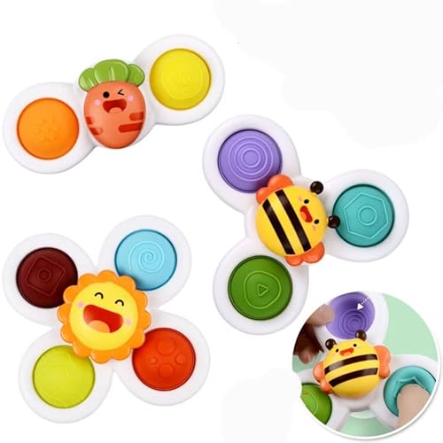 TLHWIN 3Pcs Saugnapf Kreisel Tisch Sauger Spielzeug, Baby Sensorisches Spielzeug Gameplay, Baby Badewanne Finger Hand Spinner Rotierendes Geschenk Spielzeug Für Kinder Kinder (Ozean) von TLHWIN