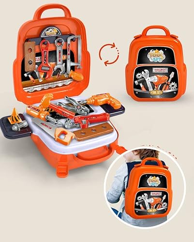 TLHWIN Kinder Pretend Construction Tool Spielzeug Tragbares Rucksack-Set Pretend Play Drill Tool Zubehör Spielzeug für Kinder Simuliertes Spielset Jungen Mädchen Geschenk von TLHWIN