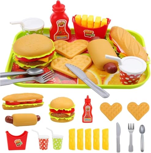 TLHWIN Lebensmittel Spielzeug Set, Küchenspielzeug für Kinder, Küche Hamburger Pädagogisches Rollenspiele Lernspielzeug Zubehör, Geschenk für Jungen und Mädchen ab 3 Jahre. von TLHWIN