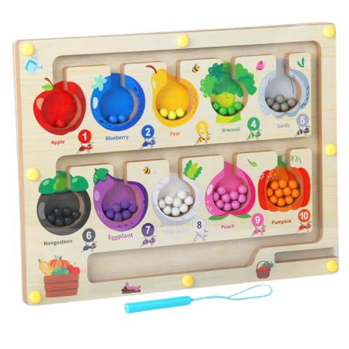 TLHWIN Magnetisches Farb- und Zahlenlabyrinthbrett, Montessori-Holz-Farbsortier-Lern-Zähl-Puzzlebrett, Schreibübungsspielzeug, Feinmotorik-Kleinkindspielzeug, Geschenk für 3–6 jährige Kinder (Fruit) von TLHWIN