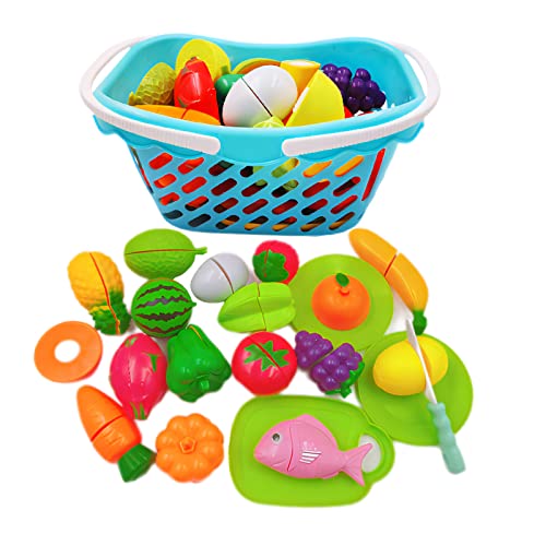 TLHWIN Spielnahrungs-Sets für Kinder, Pretend Cutting Gemüse Obst Lebensmittel Spielzeug Küche Spielzeug Set mit Korb Pretend Rollenspiel Spielzeug Geschenk für Kinder Mädchen Jungen Gameplay Geschenk von TLHWIN