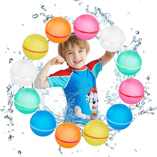 TLHWIN Wasserbomben Wiederverwendbar,Silikon Wasserbomben Selbstschließend magnetische Spritzbälle,Sommer Wasserspielzeug für Kinder im Alter von 3-12 Jahren für Spaß,Pure Farbe(12 Stück). von TLHWIN