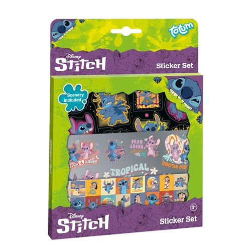 TM ESSENTIALS Stitch Sticker Set: Bunte Aufkleberbox mit 3 Bögen und Landschaftsbild - Perfektes Kindergeschenk & Bastelbedarf von TM ESSENTIALS