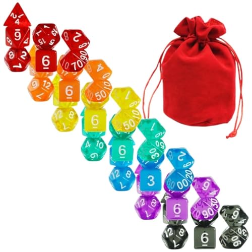 TMAOZW Würfelset 49 Stück Regenbogen Farbwürfel D4 D6 D8 D% D10 D12 D20 Geeignet for DND Spiele RPG Brettspiel Würfel farbige Würfel(49pcs dice 01) von TMAOZW