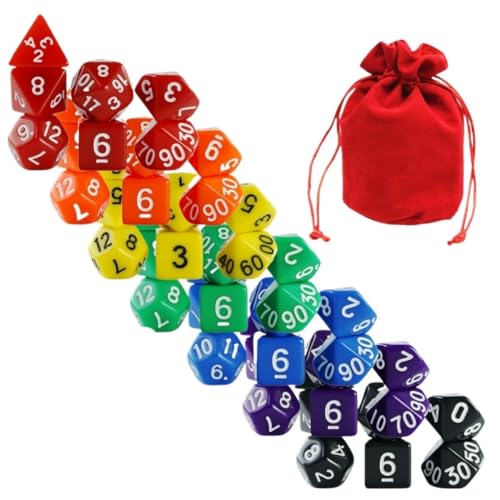 TMAOZW Würfelset 49 Stück Regenbogen Farbwürfel D4 D6 D8 D% D10 D12 D20 Geeignet for DND Spiele RPG Brettspiel Würfel farbige Würfel(49pcs dice 02) von TMAOZW