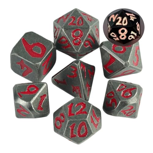 TMAOZW Würfelset Glühendes Würfelset aus Metall, 7-teilig, polyedrisches Würfelset, RPG-Rollenspiel, Tischspiel, geeignet for Clubpartys, DIY-Brettspielzubehör farbige Würfel(Red) von TMAOZW