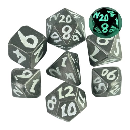 Würfelset Glühendes Würfelset aus Metall, 7-teilig, polyedrisches Würfelset, RPG-Rollenspiel, Tischspiel, geeignet for Clubpartys, DIY-Brettspielzubehör farbige Würfel(White) von TMAOZW