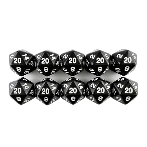 TMAOZW Würfelset 10 Stück D20 Polyedrische Würfel 19,7 mm TRPG DND Digitale Würfel Spielset 20 Seiten Geeignet for Brettspiele Würfel Spiel Party Party farbige Würfel(Black) von TMAOZW