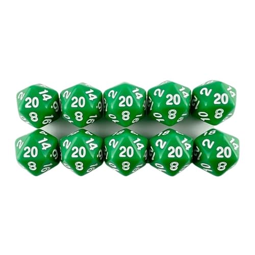 Würfelset 10 Stück D20 Polyedrische Würfel 19,7 mm TRPG DND Digitale Würfel Spielset 20 Seiten Geeignet for Brettspiele Würfel Spiel Party Party farbige Würfel(Green) von TMAOZW