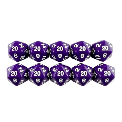 TMAOZW Würfelset 10 Stück D20 Polyedrische Würfel 19,7 mm TRPG DND Digitale Würfel Spielset 20 Seiten Geeignet for Brettspiele Würfel Spiel Party Party farbige Würfel(Purple) von TMAOZW