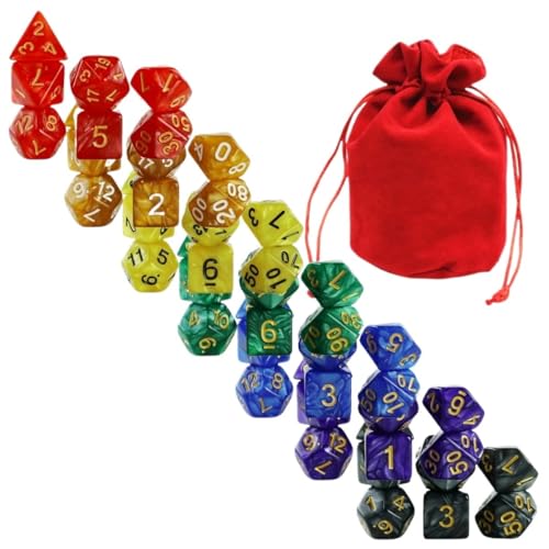 TMAOZW Würfelset 49 Stück Regenbogen Farbwürfel D4 D6 D8 D% D10 D12 D20 Geeignet for DND Spiele RPG Brettspiel Würfel farbige Würfel(49pcs dice 03) von TMAOZW