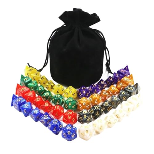 Würfelset 56-teiliges RPG DNDGame Würfel-Brettspiel-Set, 8 Sets D4 D6 D8 D10 D12 D20, geeignet for Nachtclub-Partys, Familienspieleabende farbige Würfel(Black) von TMAOZW