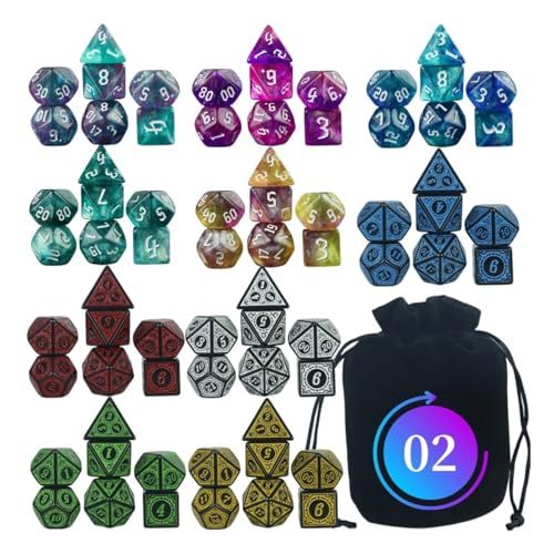 Würfelset 70Pcs 10Set Polyhedral Kunststoff Würfel Set Mit Schwarz Tasche D4 D20 Geeignet for DND Rolle Spielen Spiel Tisch Spiel farbige Würfel(02) von TMAOZW