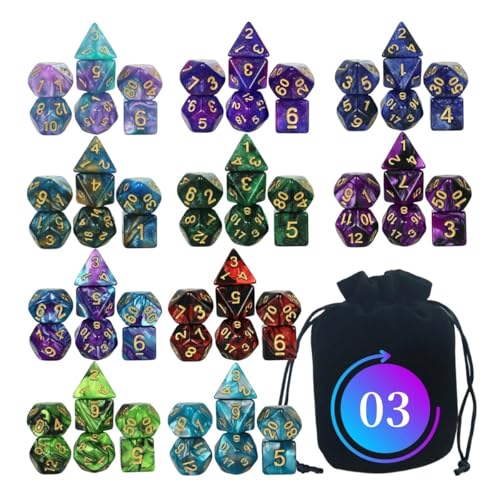 Würfelset 70Pcs 10Set Polyhedral Kunststoff Würfel Set Mit Schwarz Tasche D4 D20 Geeignet for DND Rolle Spielen Spiel Tisch Spiel farbige Würfel(03) von TMAOZW