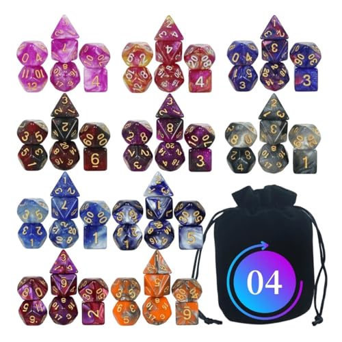 Würfelset 70Pcs 10Set Polyhedral Kunststoff Würfel Set Mit Schwarz Tasche D4 D20 Geeignet for DND Rolle Spielen Spiel Tisch Spiel farbige Würfel(04) von TMAOZW