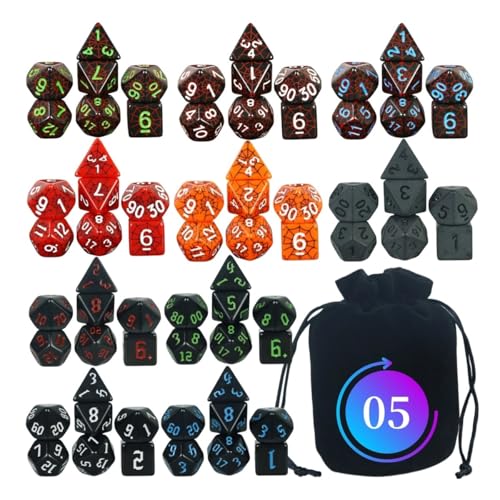 Würfelset 70Pcs 10Set Polyhedral Kunststoff Würfel Set Mit Schwarz Tasche D4 D20 Geeignet for DND Rolle Spielen Spiel Tisch Spiel farbige Würfel(05) von TMAOZW