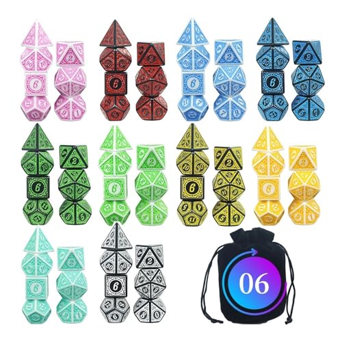 Würfelset 70Pcs 10Set Polyhedral Kunststoff Würfel Set Mit Schwarz Tasche D4 D20 Geeignet for DND Rolle Spielen Spiel Tisch Spiel farbige Würfel(06) von TMAOZW