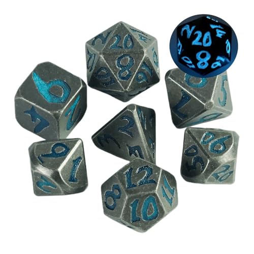 Würfelset Glühendes Würfelset aus Metall, 7-teilig, polyedrisches Würfelset, RPG-Rollenspiel, Tischspiel, geeignet for Clubpartys, DIY-Brettspielzubehör farbige Würfel(Blue) von TMAOZW