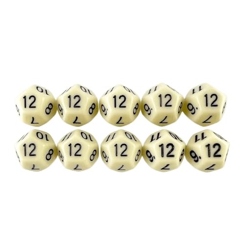 Würfelset Würfel, 10 Stück, D12, polyedrische Würfel, 17,7 mm, TRPG, DND, digitales Würfelspiel-Set, 12 Seiten, geeignet for Brettspiele, Würfel, Spiel, Party, Party farbige Würfel(White) von TMAOZW