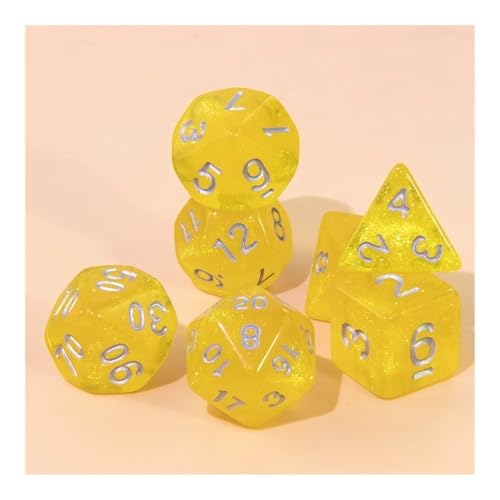 Würfelset Würfel, 7-teiliges Glitzer-Polyeder-Würfel-Set, DND, Digitale Würfel, Spielzubehör, geeignet for Clubpartys, Familien-DIY-Spielezubehör farbige Würfel(Yellow) von TMAOZW