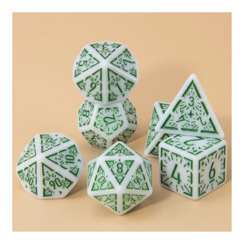 Würfelset Würfel 7-teiliges polyedrisches Würfelset D4 D20 Erstaunliche gravierte Spielewürfel Geeignet for Clubparty-Familienbrett-RPG-Spielrequisiten farbige Würfel(White Green) von TMAOZW