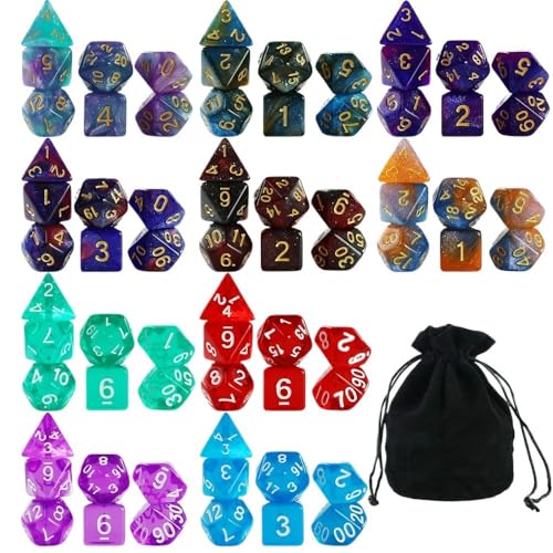 Würfelset Würfel 70 Stück 10er Set Polyedrische Würfel Set mit Tasche DND Spielwürfel D4 D20 Geeignet for Rollenspiele Tischspiele farbige Würfel(06) von TMAOZW