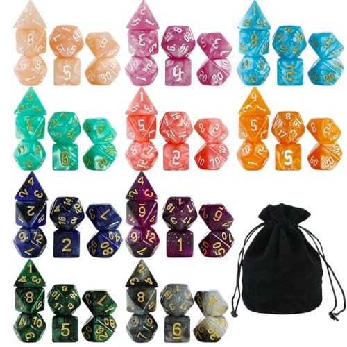 Würfelset Würfel 70 Stück 10er Set Polyedrische Würfel Set mit Tasche DND Spielwürfel D4 D20 Geeignet for Rollenspiele Tischspiele farbige Würfel(07) von TMAOZW