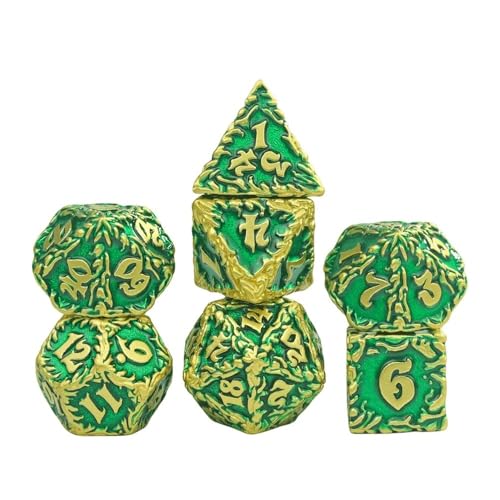 Würfelset Würfel Klassische Metallwürfel Polyedrisches Würfelset 7-TLG. D4 D6 D8 D10 D12 D20 Geeignet for Würfelspielpartys Hausparty-Abendessen farbige Würfel(Green Gold) von TMAOZW