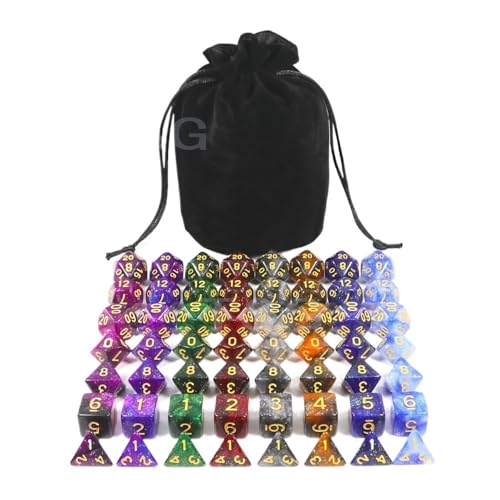 Würfelset Würfel Set von D4 D20 DND Brettspiel Zubehör Würfel 56PCS mit Tasche geeignet for Brettspiele Würfel Spiel Party Party farbige Würfel(Black Bag) von TMAOZW