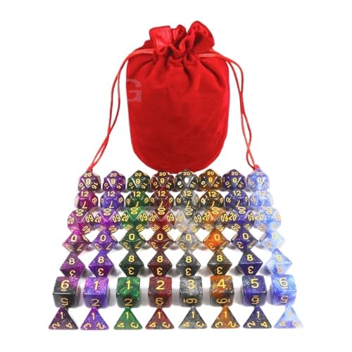 Würfelset Würfel Set von D4 D20 DND Brettspiel Zubehör Würfel 56PCS mit Tasche geeignet for Brettspiele Würfel Spiel Party Party farbige Würfel(Red Bag) von TMAOZW