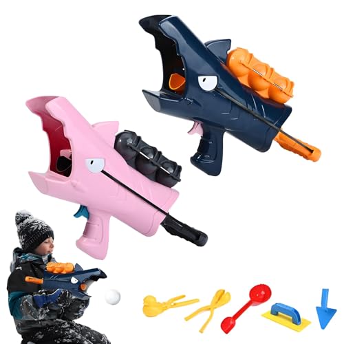 TMFGLERI Hai-Schneeballwerfer, Hai-Schneeballwerfer-Spielzeug, Schneeballmacher-Spielzeug, Schneeballmacher-Set, Schneeball-Blaster-Pistole, Werfer für den Winter. (Blue+Pink) von TMFGLERI