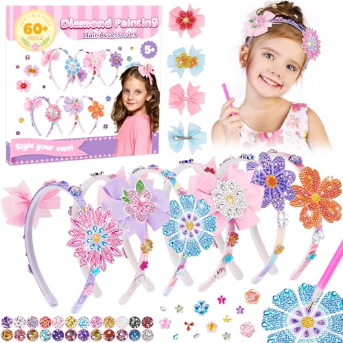 Basteln Mädchen Geschenke 5-11 Jahre, Geburtstagsgeschenk für Mädchen 6-7-8-9 Jahre Diamond Painting Bastelset Haarschmuck Kinder Spielzeug Mädchen 7 8 9 10 Jahre Geschenkideen DIY Blumen Haarreifen von TMGOT