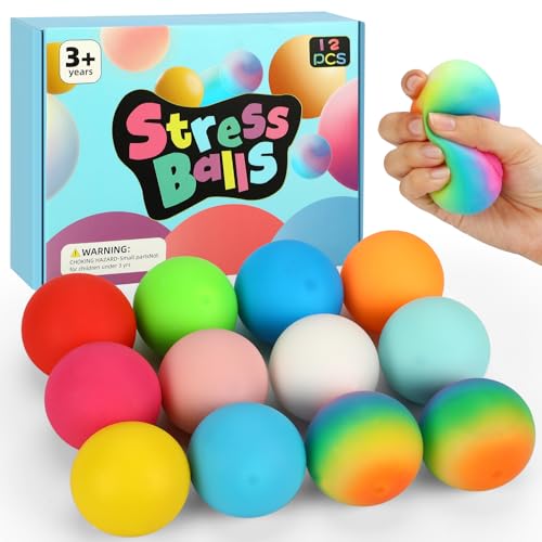 TMHAI Stressball Sensory Fidget Fun Toy, 12 Stück Stressabbau Knetball Squishy Ball Wurfball Spielzeug für Kinder und Erwachsene von TMHAI