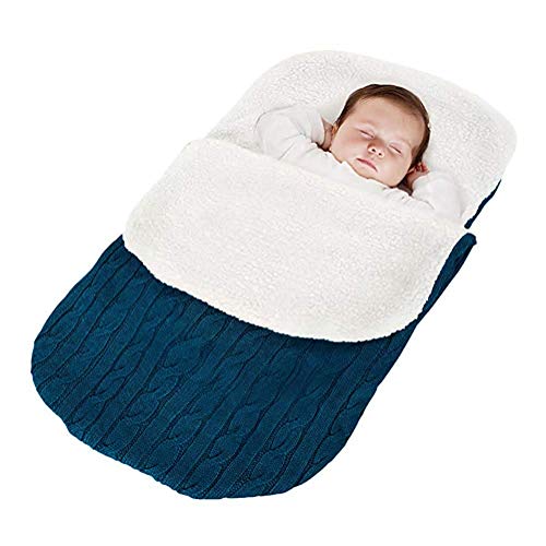 TMKMO Plus Samt Verdickung Neugeborenes Baby Schlafsäcke, Stricken weiche warme Fleece Schlafsack Sack Kinderwagen Wrap für Herbst und Winter, für 0-12 Monate Jungen und Mädchen (Blau) von TMKMO