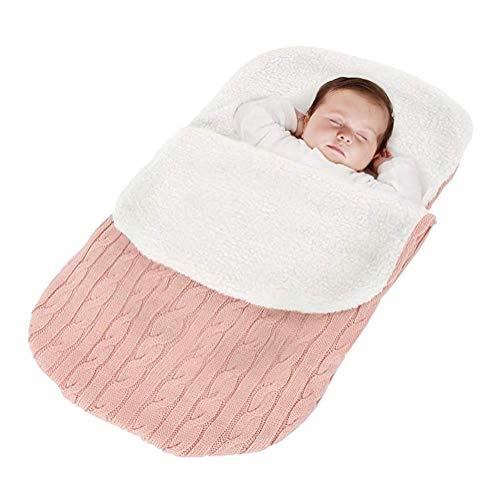 TMKMO Plus Samt Verdickung Neugeborenes Baby Schlafsäcke, Stricken weiche warme Fleece Schlafsack Sack Kinderwagen Wrap für Herbst und Winter, für 0-12 Monate Jungen und Mädchen (Pink) von TMKMO