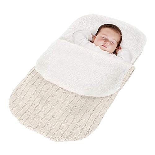 TMKMO Plus Samt Verdickung Neugeborenes Baby Schlafsäcke, Stricken weiche warme Fleece Schlafsack Sack Kinderwagen Wrap für Herbst und Winter, für 0-12 Monate Jungen und Mädchen (White) von TMKMO