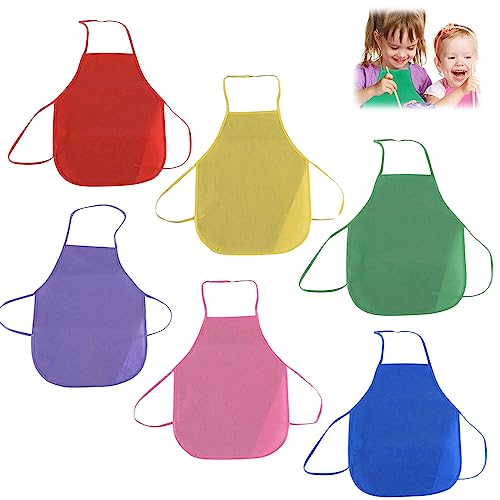 TMRBBesty 6 Stück 6 Farben Schürzen,Kinder Schürzen,Kinder Bastelschürze Set,Kinderschürze,Kinderschürze & Kinderkochschürze zum Zeichnen,Malen,Backen & Kochen– Von 2 bis 8 Jahre von TMRBBesty