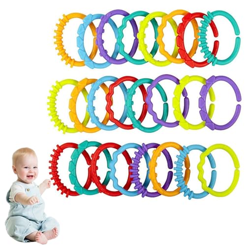 TMRBBesty Baby Spielzeug Befestigung Ringe PP Kinderwagenkette Zum Selber Spielzeugringe Set Basteln Kinderwagenkette Befestigung Ringe 24-Teilig Perfekte Greifringe Für Ihr Baby von TMRBBesty