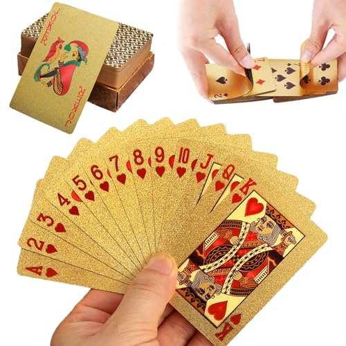 TMRBBesty wasserdichte Spielkarten,Pokerkarten,Coole Plastikspielkarten,Spielkarten Plastik,Pokerkarten Wasserfest,Spielkarten Spiele Kinder & Erwachsene Familienparty Spiel Playing Cards,Gold von TMRBBesty