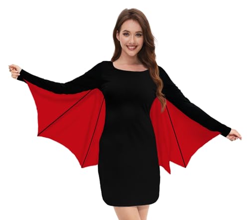 TMSD Damen Halloween Fledermausflügel Langarm Kleid Party Cosplay Kostüm Schwarz - Rot XL TMSD Damen Halloween Fledermausflügel Langarm Kleid Party Cosplay Kostüm Schwarz - Rot XL von TMSD