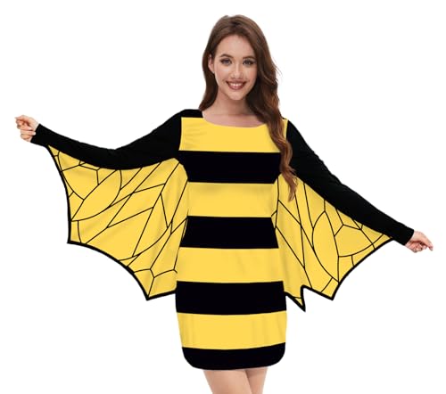 TMSD Damen Halloween Party Cosplay Kostüm Fledermausflügel Langarm Kleid Gelb - Biene L TMSD Damen Halloween Party Cosplay Kostüm Fledermausflügel Langarm Kleid Gelb - Biene L von TMSD