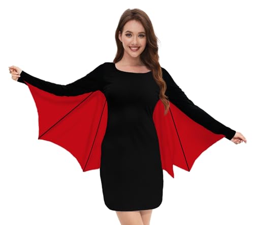 TMSD Halloween Damen Fledermausflügel Ärmel Minikleid Cosplay Kostüm, Schwarz - Rot, M von TMSD