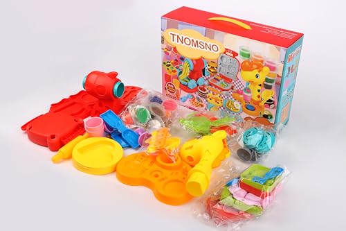 TNOMSNO Knete Zubehör Kitchen Creations, 52 Stück Knete Zubehör mit 12 Dosen Knetmasse, DIY 3 in 1 Knete Set mit Knete Eismaschine Nudelmaschine Hamburgermaschine von TNOMSNO