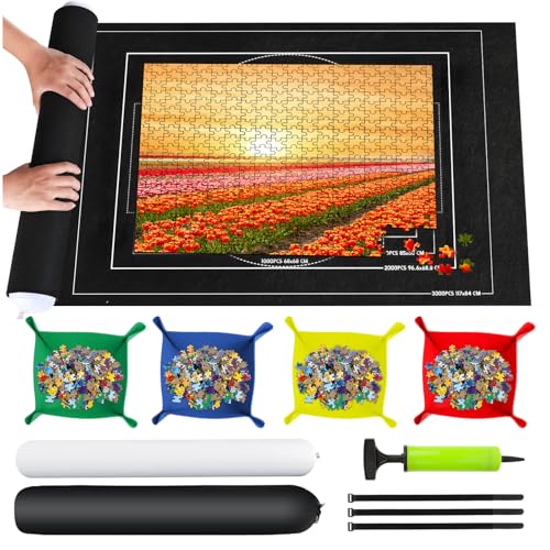 TNOMSNO Puzzle 1500 Teile, Puzzle Roll Storage Mat 1500 1000 500Teile Puzzle Matte, Tragbare Puzzles Mat Puzzleteppich 116x66cm, Schwarz von TNOMSNO