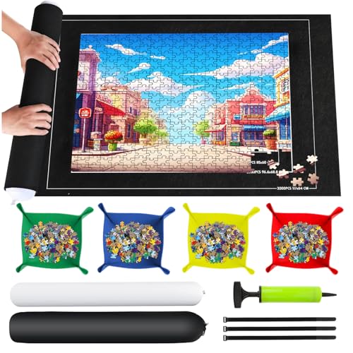 TNOMSNO Puzzle 2000 Teile, Puzzle Roll Storage Mat 2000 1500 1000Teile Puzzle Matte, Tragbare Puzzles Mat Puzzleteppich 120x80cm, Schwarz von TNOMSNO