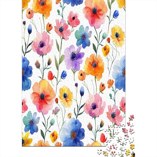 Watercolor Blumes Puzzle 1000 Teile,Puzzle Für Erwachsene, Impossible Puzzle,Puzzle Farbenfrohes Legespiel,GesKükenlichkeitsspiel Für Die Ganze Familie Puzzel 1000pcs (75x50cm) von TNSGHAVED