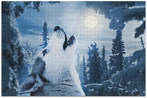 1000 Pieces Jigsaw Puzzles for Adults Kids,Winter Moon Wolf Jigsaw Puzzle Educational Games Home Decoration38*26cm von TNTEVX