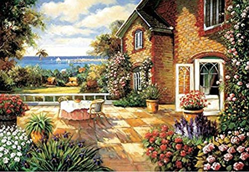 Abstraktes 1000-teiliges Puzzle mit Innenhof, Balkon, Garten, blühende Blumen, Meereslandschaft, Ölgemälde, Spiele für Erwachsene, 38 x 52 cm von TNTEVX