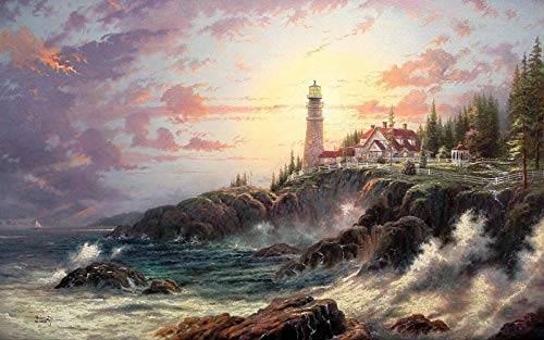 Adult Jigsaw Puzzle 1000 Pieces, Thomas Kinkade Coast Lighthouse Wooden Jigsaw Puzzle, Very Good Puzzle Game Jigsaw38*26cm von TNTEVX