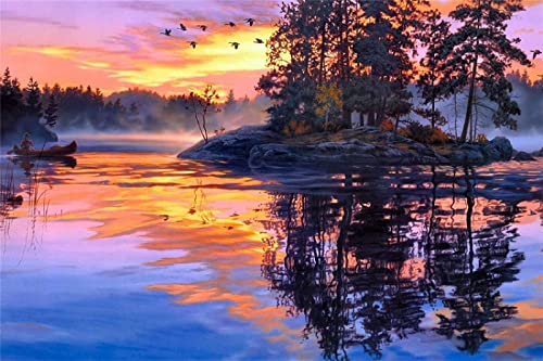 Jigsaw Puzzle 1000 Piece Boating Sunset Painting Classic Puzzle 3D Puzzle DIY Kit Wooden Toy Unique Gift Home Decor38*26cm von TNTEVX